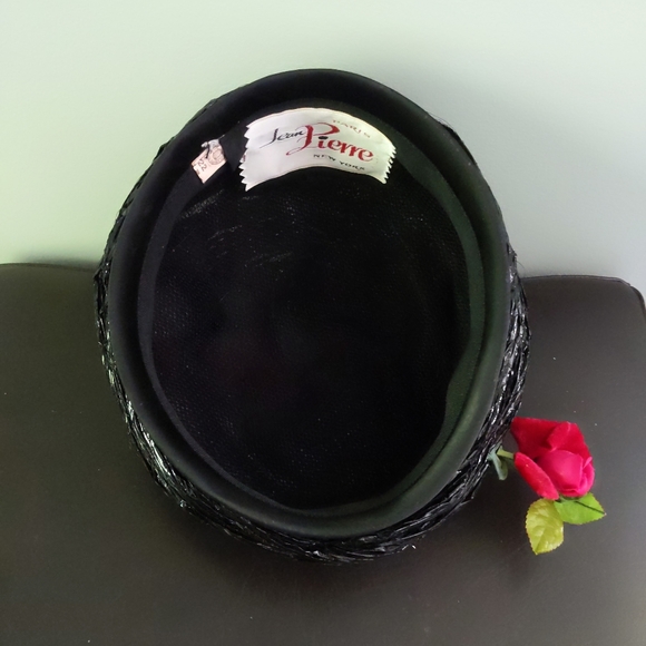 Vintage Jean Pierre Paris New York Shiny Straw Turban Pillbox Hat with Roses - Picture 8 of 9